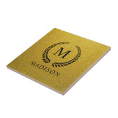 Aangepaste Gouden Zwarte en Goud Glitter Monogram Tegeltje (Zijkant)