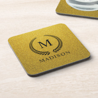 Aangepaste Gouden Zwarte en Gouden Glitter Monogra Bier Onderzetter