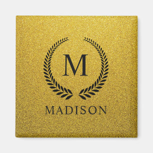 Aangepaste Gouden Zwarte en Gouden Glitter Monogra Magneet