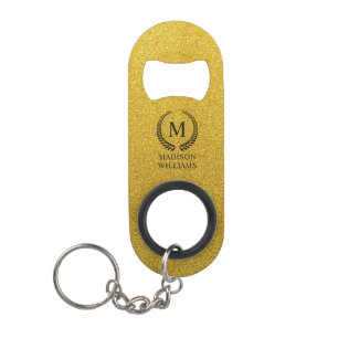 Aangepaste Gouden Zwarte en Gouden Glitter Monogra Mini Flessenopener