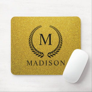 Aangepaste Gouden Zwarte en Gouden Glitter Monogra Muismat