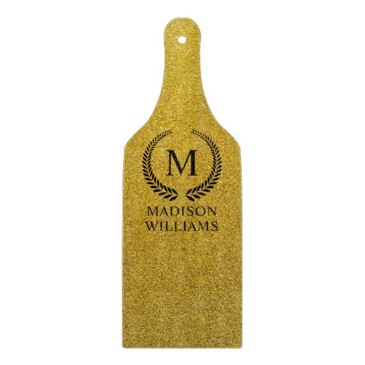 Aangepaste Gouden Zwarte en Gouden Glitter Monogra Snijplank (Voorkant)