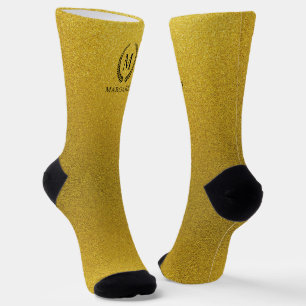 Aangepaste Gouden Zwarte en Gouden Glitter Monogra Sokken
