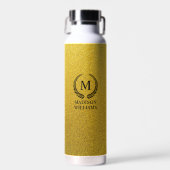 Aangepaste Gouden Zwarte en Gouden Glitter Monogra Waterfles (Voorkant)