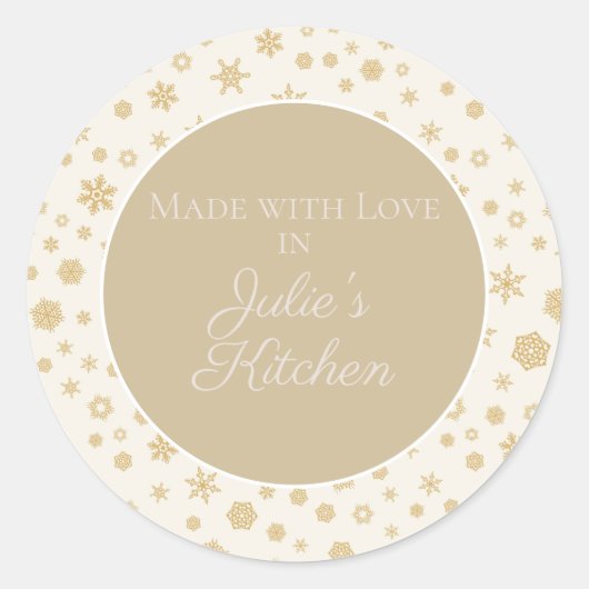 Aangepaste goudmakreelsnowflakes ronde sticker (Voorkant)