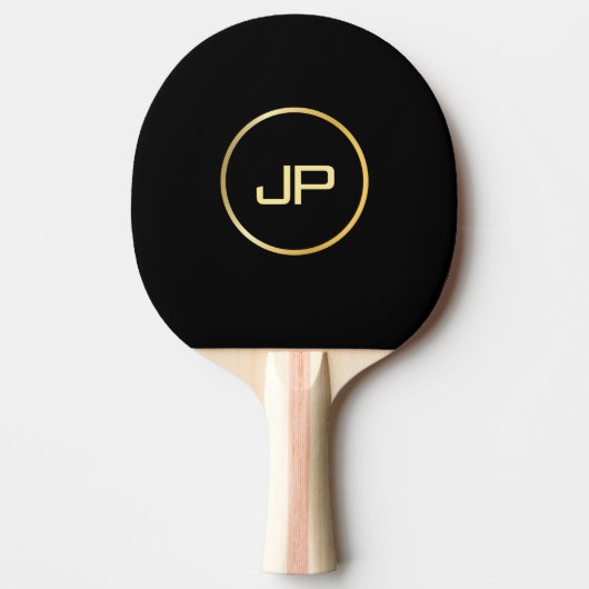 Aangepaste goudmonogram Elegant Black Sjabloon Tafeltennisbatje (Voorkant)
