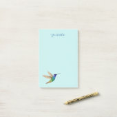 Aangepaste Goudstaart Sapphire Hummingbird Post-it® Notes (Op bureau)
