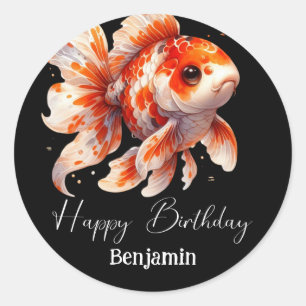 Aangepaste goudvis verjaardag modern eenvoudig ronde sticker