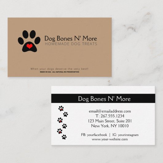 Aangepaste Gourmet Dog behandelt bakkerijbedrijven Visitekaartje (Voorkant / Achterkant)