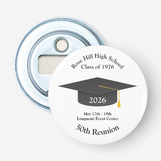 Aangepaste Grad Cap Reünie-herinnering Flesopener Button Flesopener (Voorkant)