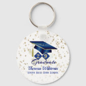 Aangepaste Graduation Party Blue Gold Classic Sleutelhanger (Voorkant)