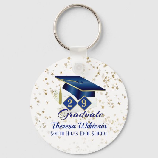 Aangepaste Graduation Party Blue Gold Classic Sleutelhanger (Achterkant)