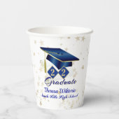Aangepaste Graduation Party Blue Gold Paper Cup Papieren Bekers (Achterkant)