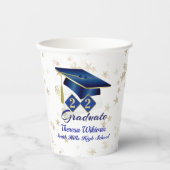 Aangepaste Graduation Party Blue Gold Paper Cup Papieren Bekers (Voorkant)