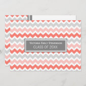 Aangepaste Graduation Party Invitation Coral Chevr Kaart (Voorkant / Achterkant)