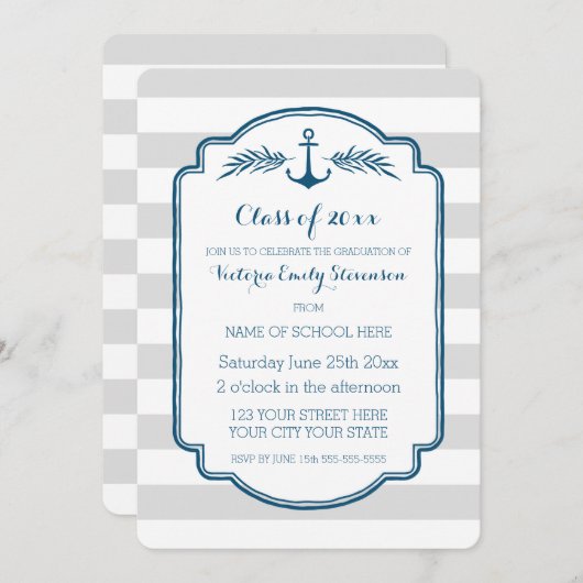 Aangepaste Graduation Party Invitation  Stripes Kaart (Voorkant / Achterkant)