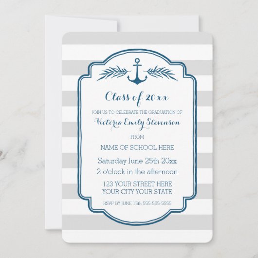 Aangepaste Graduation Party Invitation  Stripes Kaart (Voorkant)
