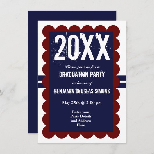 Aangepaste Graduation Party nodigt Navy Blue Red u Kaart (Voorkant / Achterkant)