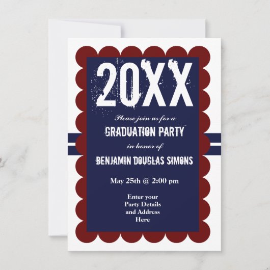Aangepaste Graduation Party nodigt Navy Blue Red u Kaart (Voorkant)