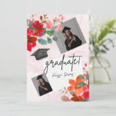Aangepaste Graduation Party Waterverf Flower Foto Kaart (Staand voorkant)