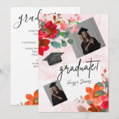 Aangepaste Graduation Party Waterverf Flower Foto Kaart (Voorkant / Achterkant)