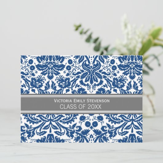 Aangepaste GraduPartij Uitnodiging Blauwe Grijs (Staand voorkant)