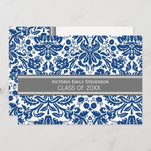 Aangepaste GraduPartij Uitnodiging Blauwe Grijs (Voorkant / Achterkant)