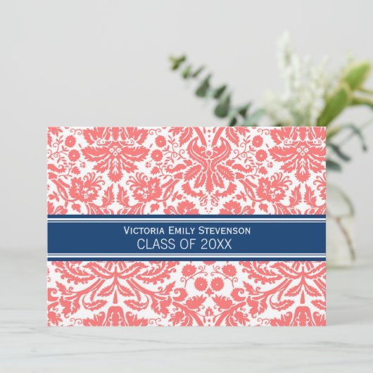 Aangepaste GraduPartij Uitnodiging Coral Blue (Staand voorkant)