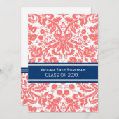 Aangepaste GraduPartij Uitnodiging Coral Blue (Voorkant / Achterkant)