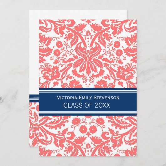 Aangepaste GraduPartij Uitnodiging Coral Blue (Voorkant / Achterkant)