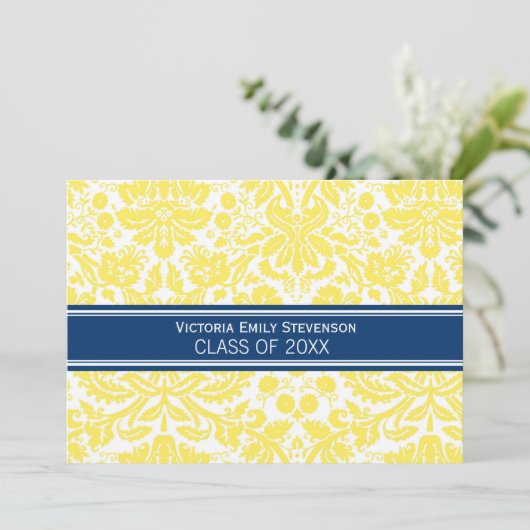 Aangepaste GraduPartij Uitnodiging Geel Blauw (Staand voorkant)