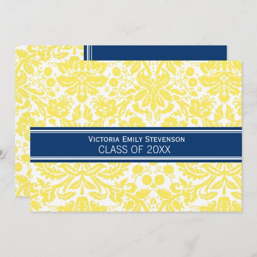 Aangepaste GraduPartij Uitnodiging Geel Blauw (Voorkant / Achterkant)