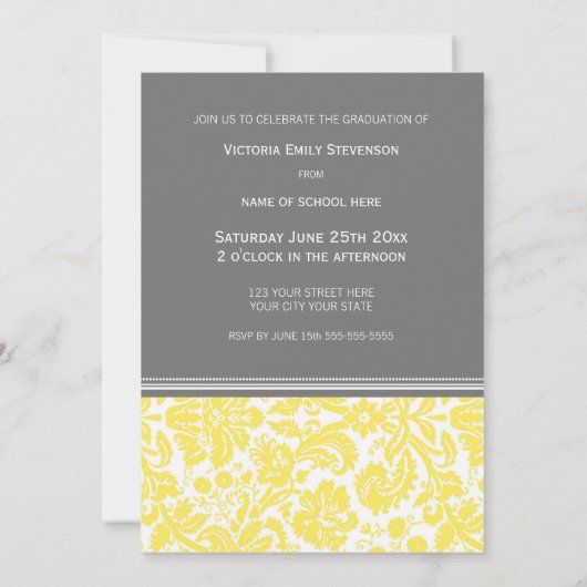 Aangepaste GraduPartij Uitnodiging Geel Grijs (Achterkant)