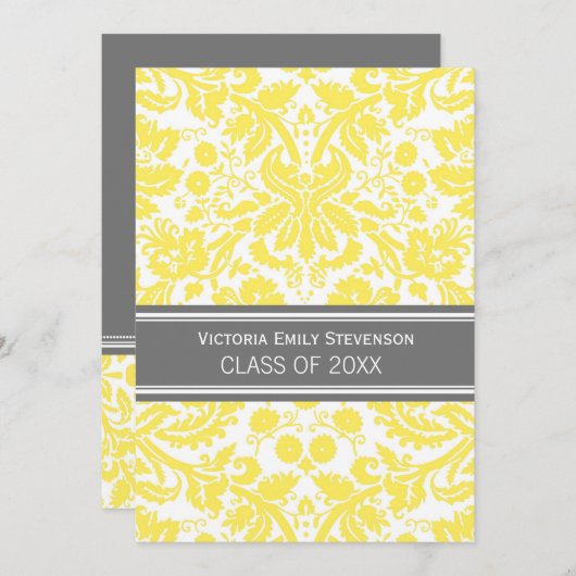 Aangepaste GraduPartij Uitnodiging Geel Grijs (Voorkant / Achterkant)