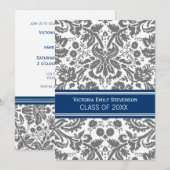 Aangepaste GraduPartij Uitnodiging Grijs Blauw (Voorkant / Achterkant)