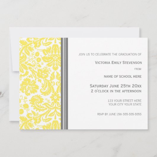 Aangepaste GraduPartij Uitnodiging Lemon Grey (Achterkant)