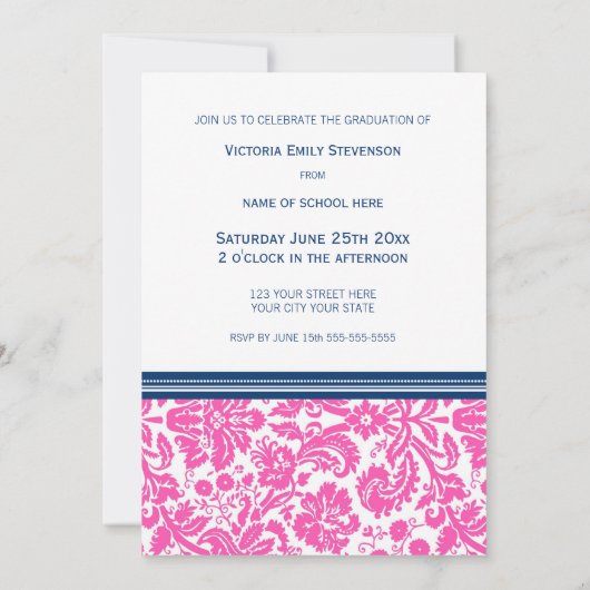 Aangepaste GraduPartij Uitnodiging Roze Blauw (Achterkant)