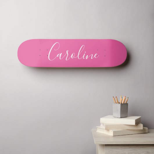 Aangepaste grafische Calligrafie Naam Hot Pink Persoonlijk Skateboard (Muurkunst (Horizontaal))