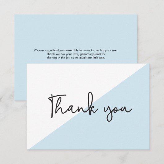 Aangepaste grafische moderne babyblauwe douche Dan Bedankkaart (Voorkant / Achterkant)
