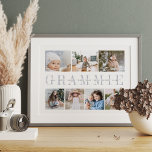 Aangepaste grammie 7 Foto Grandchildren Collage Poster<br><div class="desc">Creëer een mooie bruiloft voor een geliefde grootmoeder met deze fotocollage. Pas aan met zeven foto's. "GRAMMIE" verschijnt in het midden in zachte grijze letters met de namen van haar kleinkinderen,  of een aangepast bericht,  bedekt. Perfect voor verjaardagen,  Moederdag of grootouders Dag.</div>
