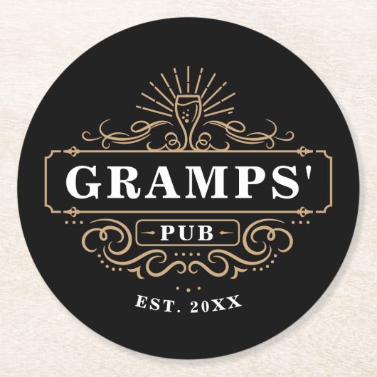 Aangepaste gramps'Pub Home Bar-jaar ingesteld Ronde Kartonnen Onderzetter (Voorkant)
