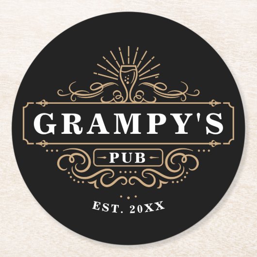 Aangepaste grampy's Pub Home Bar-jaar ingesteld Ronde Kartonnen Onderzetter (Voorkant)