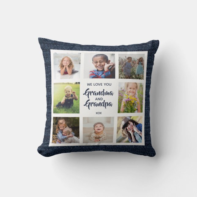 Aangepaste Grandma en opa Pillow met 8 foto's Kussen (Voorkant)