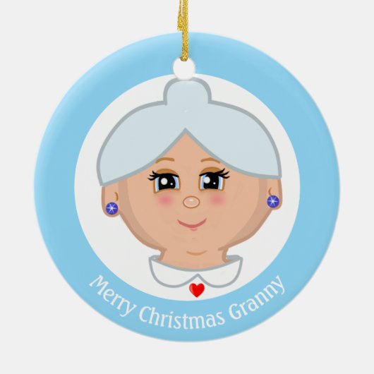 Aangepaste Grandma foto's op lichtblauw en wit Keramisch Ornament (Achterkant)