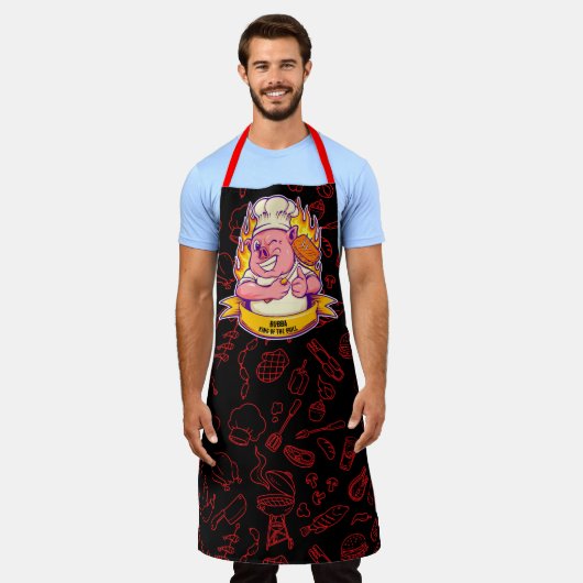 Aangepaste Grappige Barbecue Chef Varken Grilleren Schort (Gedragen)