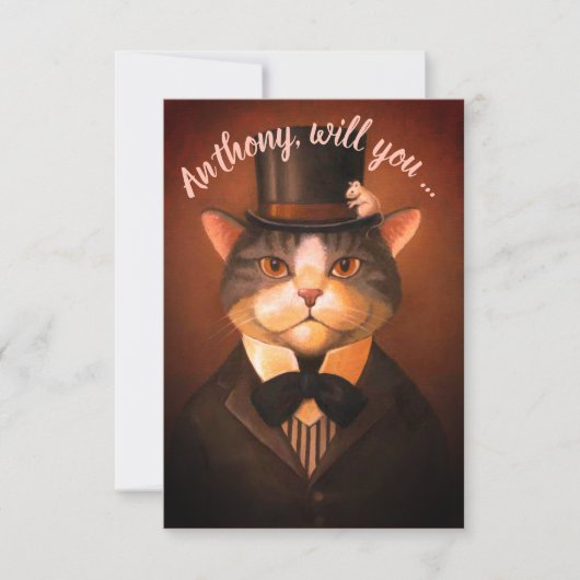 Aangepaste grappige bruidegom kat wees mijn getuig kaart (Voorkant)