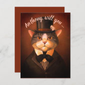 Aangepaste grappige bruidegom kat word mijn getuig uitnodiging briefkaart (Voorkant / Achterkant)