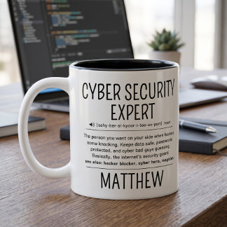 Aangepaste grappige definitie van cyberbeveiliging tweekleurige koffiemok