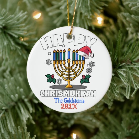 Aangepaste Grappige Gelukkige Chrismukkah Gelukkig Keramisch Ornament (Boom)