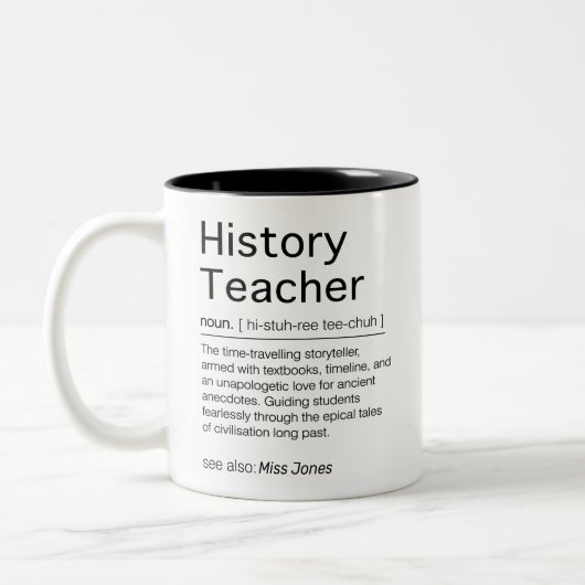 Aangepaste Grappige Geschiedenis Leraar Job Work G Tweekleurige Koffiemok (Links)